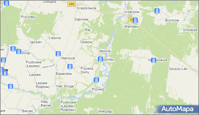mapa Toporów gmina Wierzchlas, Toporów gmina Wierzchlas na mapie Targeo