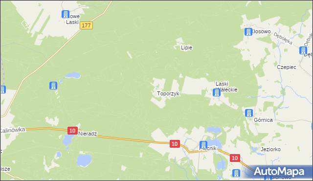 mapa Toporzyk gmina Mirosławiec, Toporzyk gmina Mirosławiec na mapie Targeo