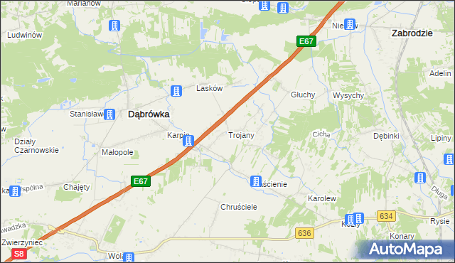 mapa Trojany gmina Dąbrówka, Trojany gmina Dąbrówka na mapie Targeo