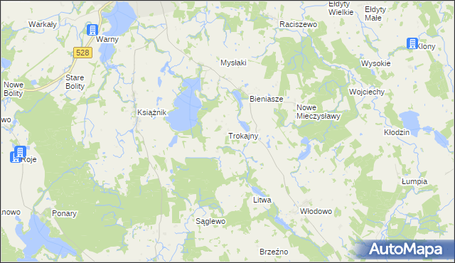 mapa Trokajny gmina Miłakowo, Trokajny gmina Miłakowo na mapie Targeo