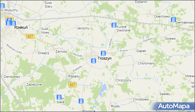 mapa Troszyn powiat ostrołęcki, Troszyn powiat ostrołęcki na mapie Targeo