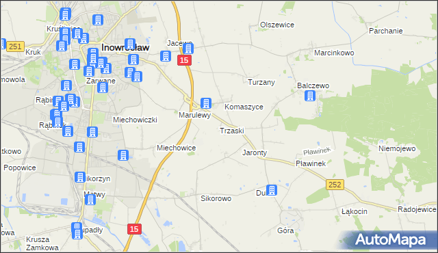 mapa Trzaski gmina Inowrocław, Trzaski gmina Inowrocław na mapie Targeo