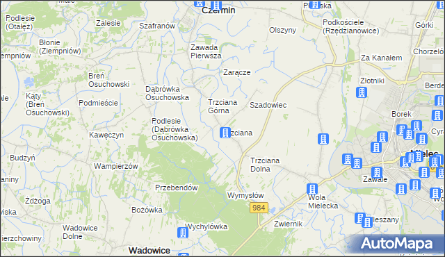 mapa Trzciana gmina Czermin, Trzciana gmina Czermin na mapie Targeo