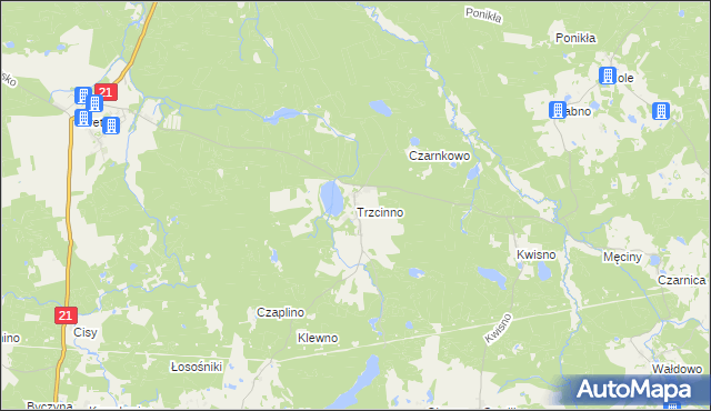 mapa Trzcinno gmina Miastko, Trzcinno gmina Miastko na mapie Targeo