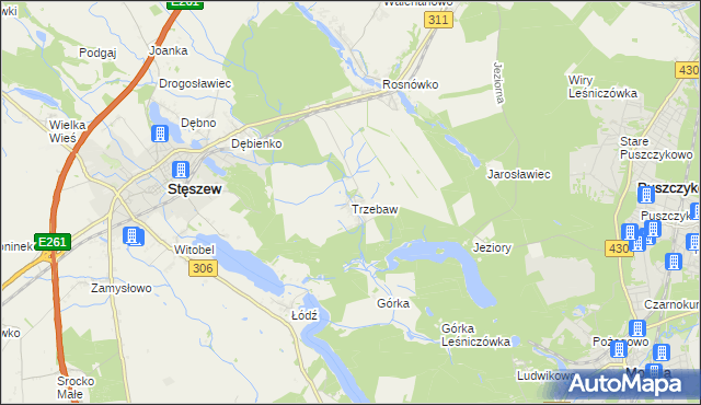 mapa Trzebaw gmina Stęszew, Trzebaw gmina Stęszew na mapie Targeo