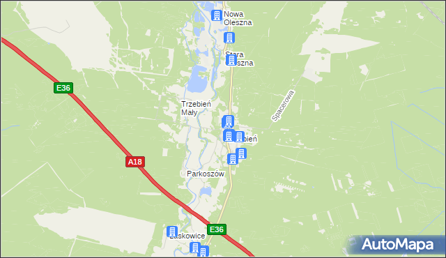 mapa Trzebień gmina Bolesławiec, Trzebień gmina Bolesławiec na mapie Targeo