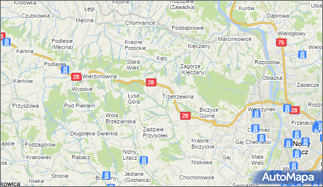 mapa Trzetrzewina, Trzetrzewina na mapie Targeo