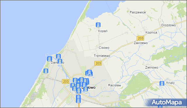 mapa Trzmielewo gmina Darłowo, Trzmielewo gmina Darłowo na mapie Targeo