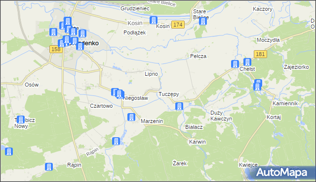mapa Tuczępy gmina Drezdenko, Tuczępy gmina Drezdenko na mapie Targeo