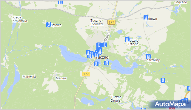 mapa Tuczno powiat wałecki, Tuczno powiat wałecki na mapie Targeo