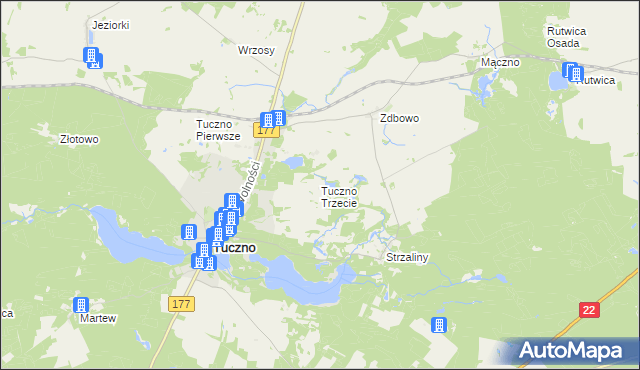 mapa Tuczno Trzecie, Tuczno Trzecie na mapie Targeo