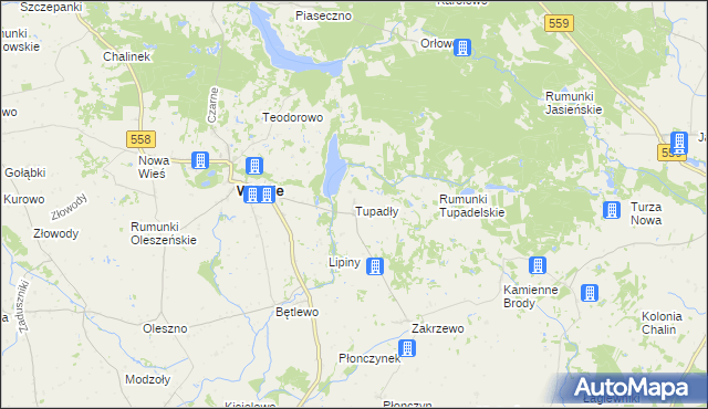 mapa Tupadły gmina Wielgie, Tupadły gmina Wielgie na mapie Targeo
