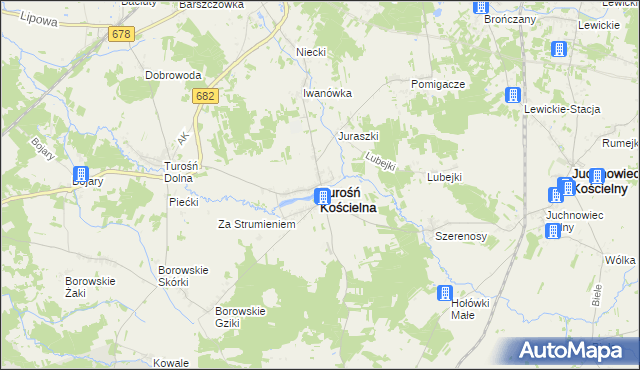 mapa Turośń Kościelna, Turośń Kościelna na mapie Targeo