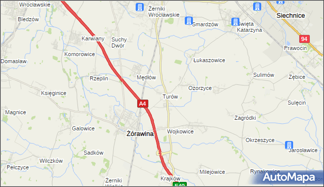 mapa Turów gmina Żórawina, Turów gmina Żórawina na mapie Targeo