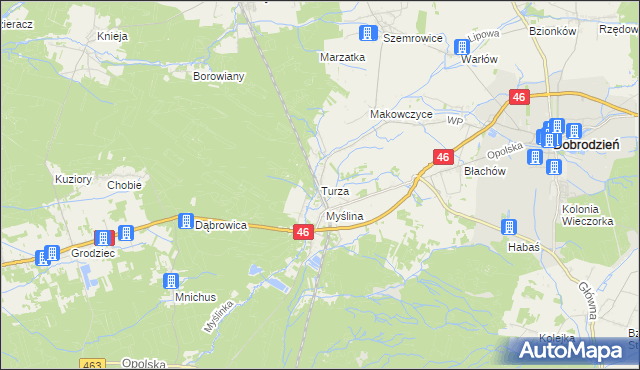 mapa Turza gmina Dobrodzień, Turza gmina Dobrodzień na mapie Targeo