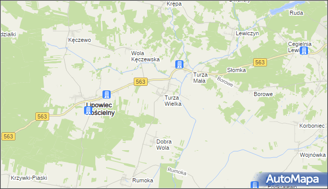 mapa Turza Wielka gmina Lipowiec Kościelny, Turza Wielka gmina Lipowiec Kościelny na mapie Targeo