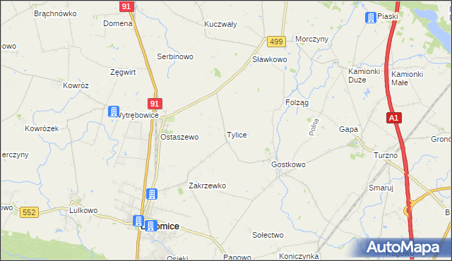 mapa Tylice gmina Łysomice, Tylice gmina Łysomice na mapie Targeo