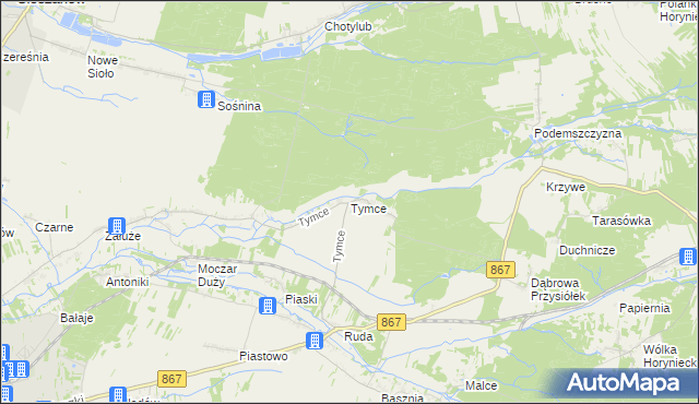 mapa Tymce, Tymce na mapie Targeo