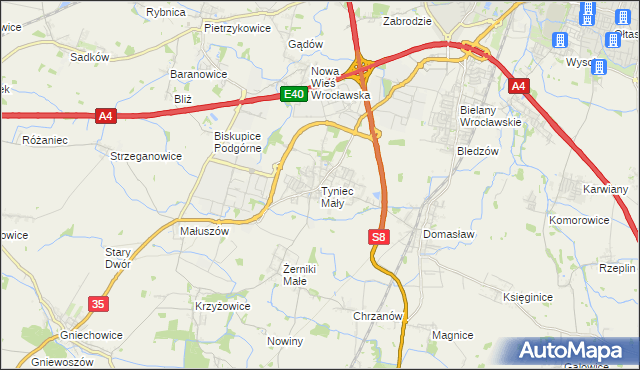 mapa Tyniec Mały, Tyniec Mały na mapie Targeo
