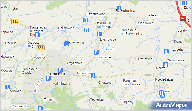 mapa Tyniowice, Tyniowice na mapie Targeo