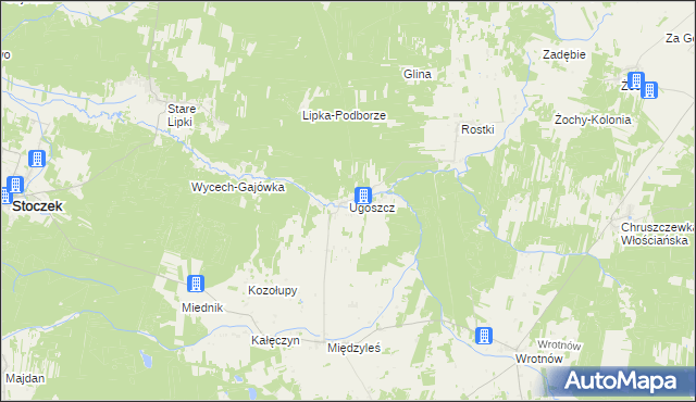 mapa Ugoszcz gmina Miedzna, Ugoszcz gmina Miedzna na mapie Targeo