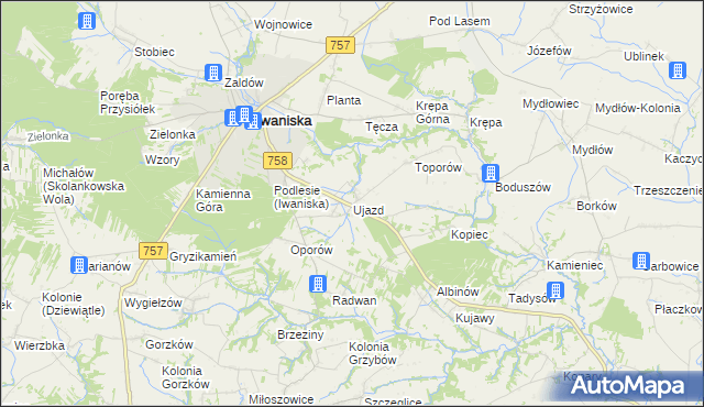 mapa Ujazd gmina Iwaniska, Ujazd gmina Iwaniska na mapie Targeo