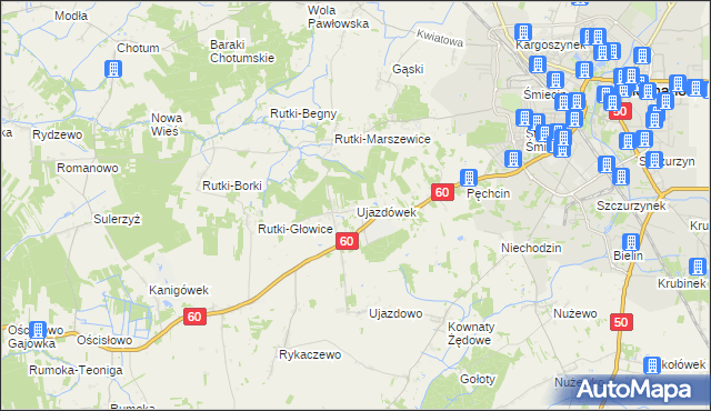 mapa Ujazdówek gmina Ciechanów, Ujazdówek gmina Ciechanów na mapie Targeo