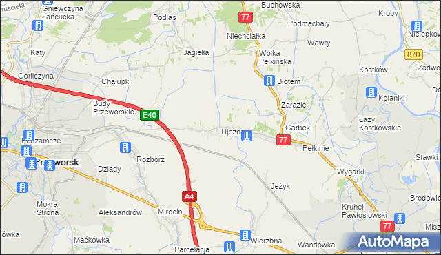 mapa Ujezna, Ujezna na mapie Targeo