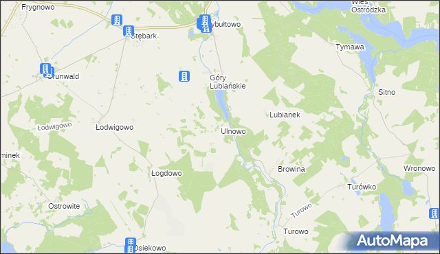 mapa Ulnowo gmina Grunwald, Ulnowo gmina Grunwald na mapie Targeo