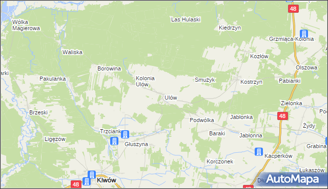 mapa Ulów gmina Klwów, Ulów gmina Klwów na mapie Targeo