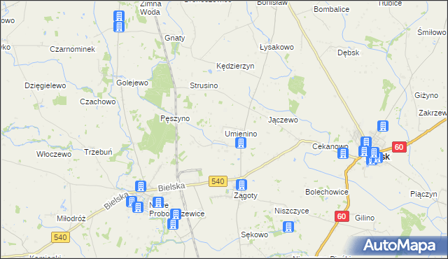 mapa Umienino, Umienino na mapie Targeo
