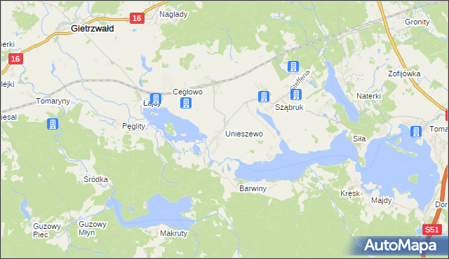 mapa Unieszewo, Unieszewo na mapie Targeo