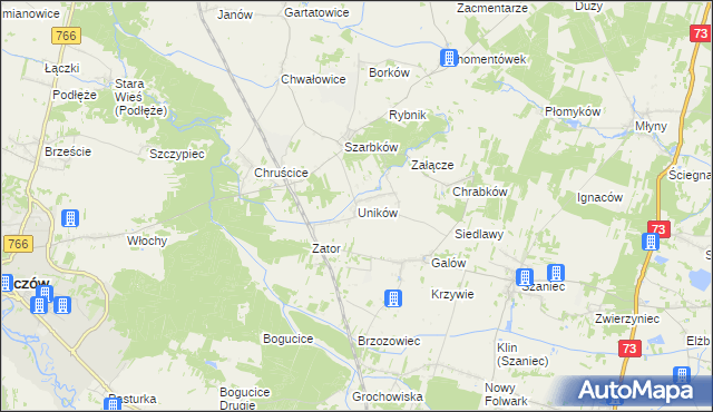 mapa Uników gmina Pińczów, Uników gmina Pińczów na mapie Targeo