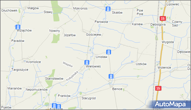 mapa Unisław gmina Krotoszyn, Unisław gmina Krotoszyn na mapie Targeo