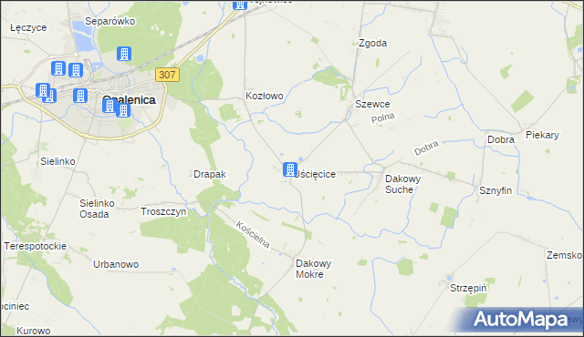 mapa Uścięcice, Uścięcice na mapie Targeo