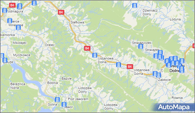 mapa Ustjanowa Dolna, Ustjanowa Dolna na mapie Targeo