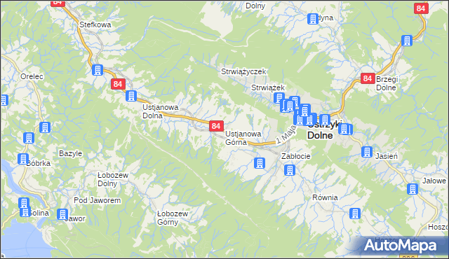 mapa Ustjanowa Górna, Ustjanowa Górna na mapie Targeo