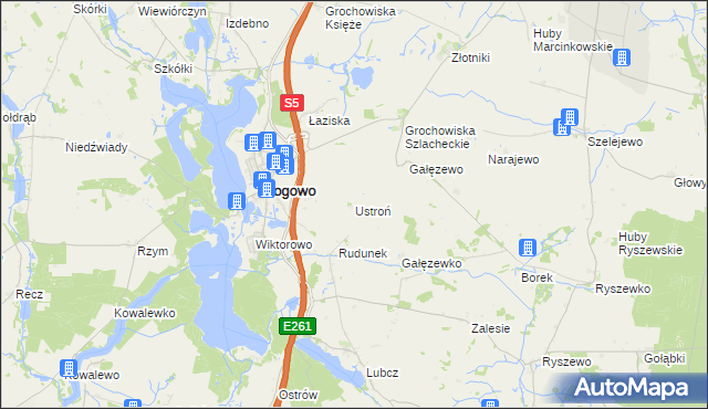 mapa Ustroń gmina Rogowo, Ustroń gmina Rogowo na mapie Targeo