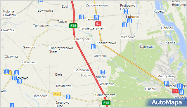 mapa Ustronie gmina Lubanie, Ustronie gmina Lubanie na mapie Targeo