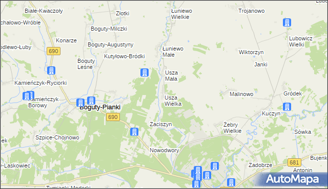 mapa Usza Wielka, Usza Wielka na mapie Targeo