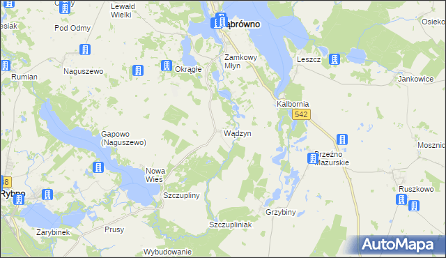 mapa Wądzyn gmina Dąbrówno, Wądzyn gmina Dąbrówno na mapie Targeo