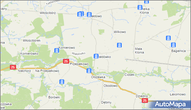 mapa Wałdówko gmina Sępólno Krajeńskie, Wałdówko gmina Sępólno Krajeńskie na mapie Targeo