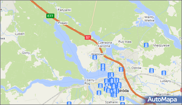 mapa Wałdowo gmina Ostróda, Wałdowo gmina Ostróda na mapie Targeo