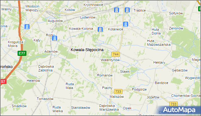 mapa Walentynów gmina Kowala, Walentynów gmina Kowala na mapie Targeo