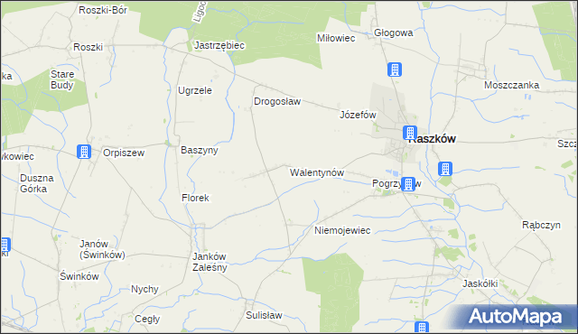 mapa Walentynów gmina Raszków, Walentynów gmina Raszków na mapie Targeo