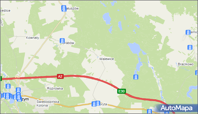 mapa Walewice gmina Torzym, Walewice gmina Torzym na mapie Targeo