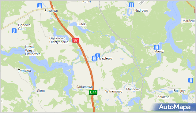 mapa Waplewo gmina Olsztynek, Waplewo gmina Olsztynek na mapie Targeo