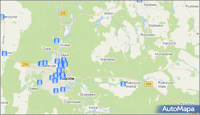 mapa Warblewo gmina Polanów, Warblewo gmina Polanów na mapie Targeo