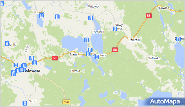 mapa Warchały, Warchały na mapie Targeo