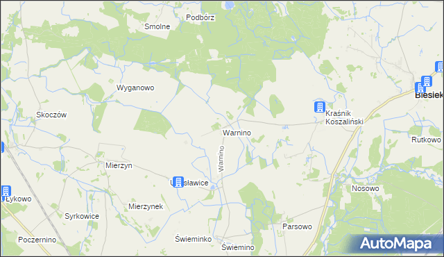 mapa Warnino gmina Biesiekierz, Warnino gmina Biesiekierz na mapie Targeo